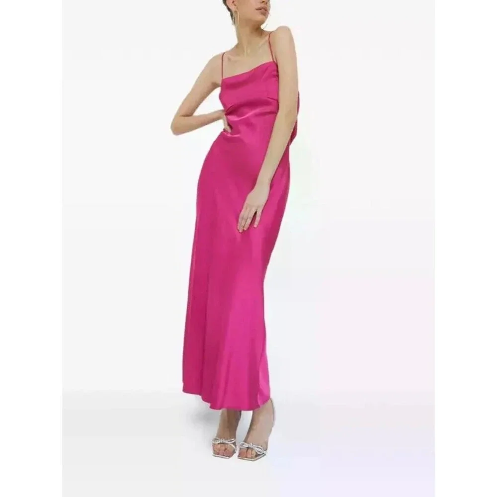 Abercrombie & Fitch Satin Cowl Back Slip Midi Dress in Hot Pink NWT! Size XS